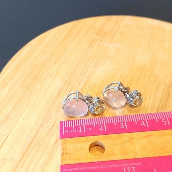 Natural Rose Quartz, Citrine & CZ‎ 925 Sterling Silver Earrings - Picture 10 of 12